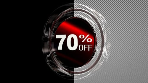 Glass circle with discount text - 70 percent off, Alpha Channel, Exclusive, Looped