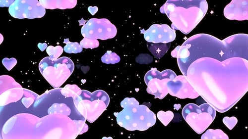Fly Through Heart Shaped Bubbles In The Dark