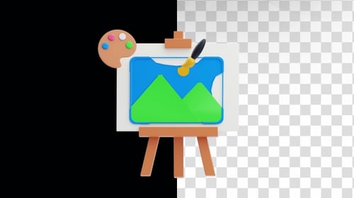 3D-Animation der Leinwandmalerei auf dem Alpha-Kanal