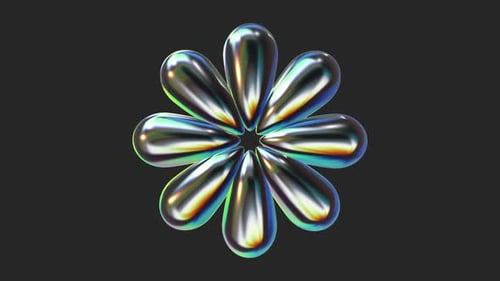 Abstract Object Flower Geometric Metal Steel Glossy Reflection Chrome Holographic Hologram Trance