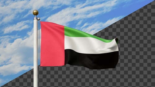 United Arab Emirates Flag Waving on Flagpole with Alpha Channel