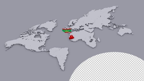 3D World Map with Mauritania Flag Reveal Animation