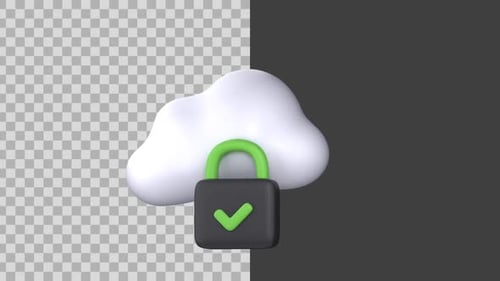 3D Cloud Security Lock and Unlock Icon Animation