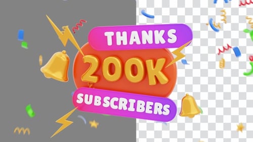 3D Animation of Thanks Subscibers 200k | Alpha Channel
