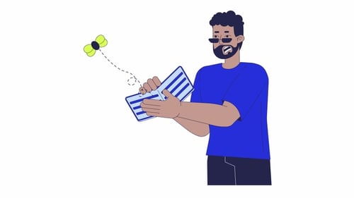 Scared black man holding empty wallet line 2D animation