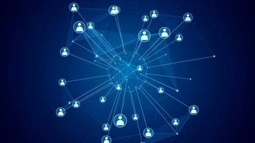 Digital User Network Connecting People on Blue Background