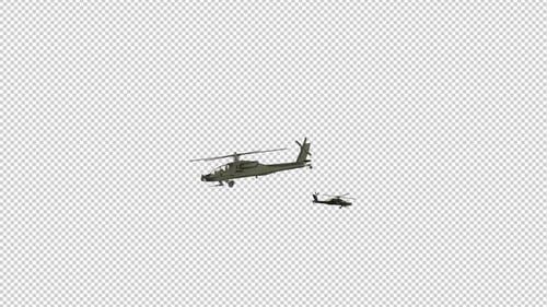 Two Military Helicopters - Flying Around Screen Loop - Alpha Channel