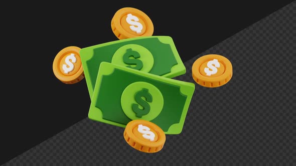 3D Money and Coins Looping Animation with Transparent Background ...