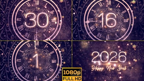 Elegant New Year's Eve Countdown with Glowing Clock and Fireworks