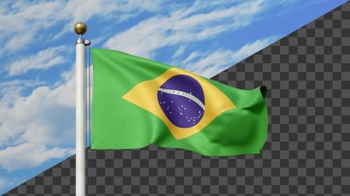 Brazilian Flag Waving Seamless Loop with Alpha Channel
