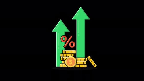 Animated Money Stacks with Green Arrow. Investment Concept Video - Transparent