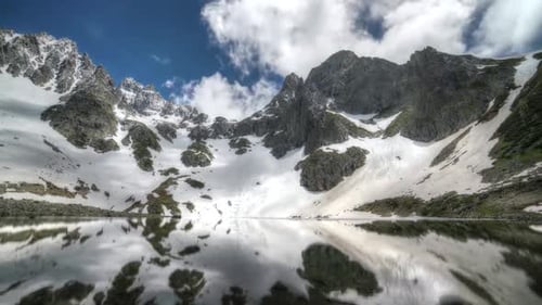 8K Mountain Lake On Snowy Peak