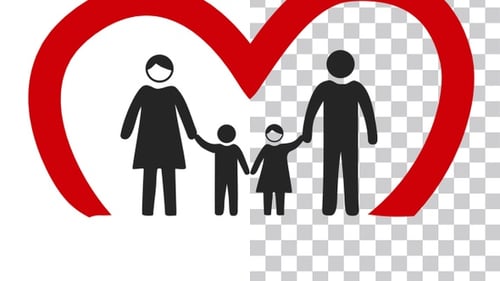Flat Design Icon of a Family Inside a Red Heart