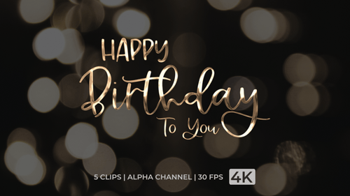 Golden Happy Birthday Calligraphy Text Reveal with Sparkle Particles