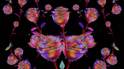 Psychedelic Iridescent Roses Floral Symmetrical Pattern Loop