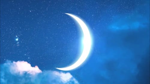 Luminous Crescent Moon with Stars and Clouds Animation