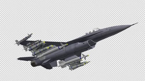 Military Aircraft - Jet Fighter - Flying Loop - Down Side Angle View - Alpha Channel