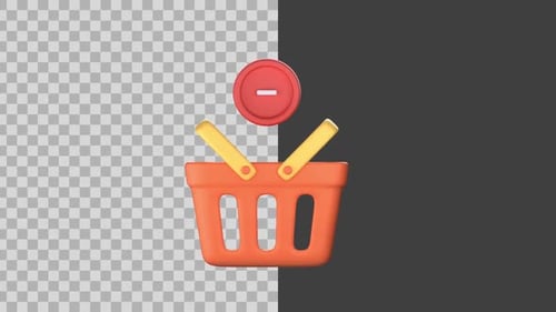 Animated 3D Shopping Basket with Minus Icon