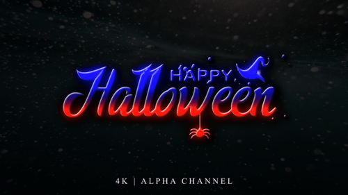 Happy Halloween Neon Text Animation with Spider and Witch Hat