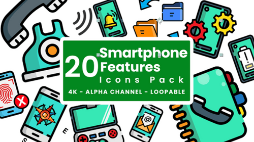 Animated Smartphone Feature Icons Pack in Flat Design Style
