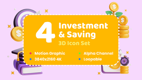 3D Icon Set Invesment And Saving Animation
