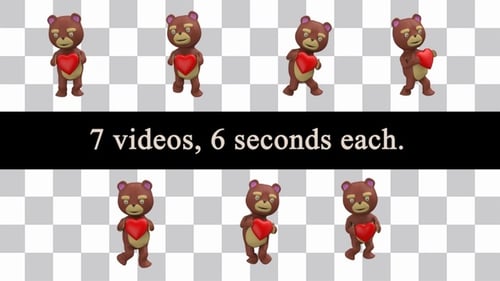 Animated 3D Bear Character Loops with Red Hearts