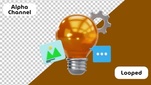 3D Lightbulb Idea Concept Animation with Icons