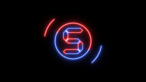 5-Sekunden-Countdown-Neon mit roten und blauen Kreisen