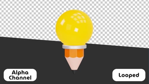 3D Animation Creative Idea Concept – Lightbulb Pencil Symbolizing Innovation | Alpha Channel