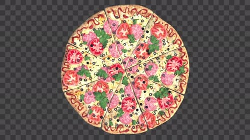 Vertikale Ansicht der rotierenden 3D-Pizza