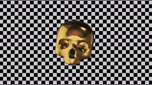 Skull head animation with gold effect on transparent background