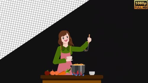 2D Woman Cooking | Alpha Channel
