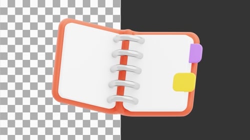 3D-Animation eines spiralgebundenen Tagesordnungsbuches mit farbigen Tabs | Alpha Channel