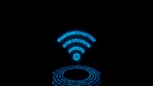 Vertical video blue neon rotating wifi icon hologram loop animation