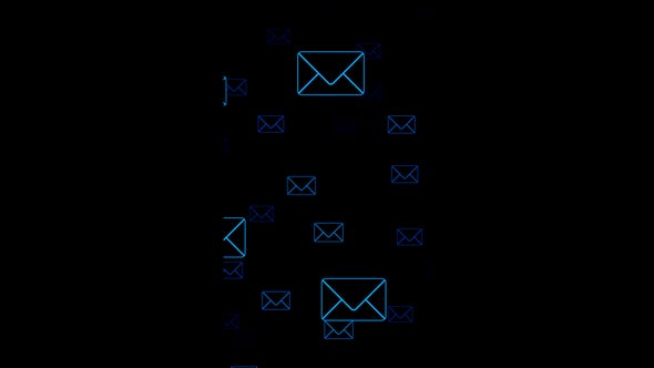 Vertical video email letter icon particles loop animation background ...