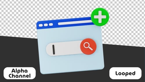 Animated 3D Browser Window with Search Bar and Plus Icon