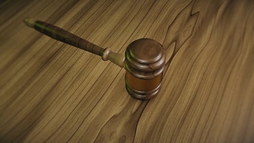 3D Wooden Gavel Strikes Table Law Justice Animation