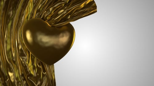 Elegant Golden Heart Reveal with Flowing Fabric Animation
