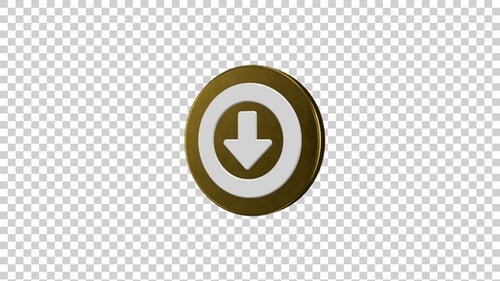 Animated 3D Golden Download Icon with Alpha Channel