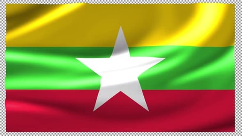Myanmar Flag Waving Wave Silk Fabric Seamless Loop Looped Fast Alpha Channel Flutter Fluttering