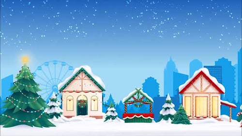 Animated Christmas Winter Village Scene with Falling Snow