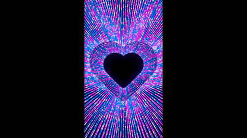 Vertical video blue and purple neon heart tunnel vj loop animation background