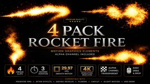 Collection of Four Rocket Engine Fire and Flame Stream Animations