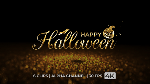 Happy Halloween Golden Calligraphy Title Reveal with Sparkling Particles
