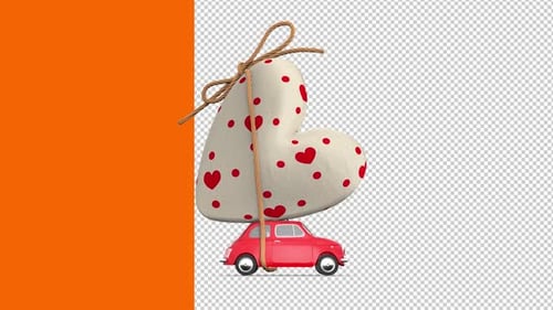 3D Rotating Red Car with Love Heart Delivery Animation