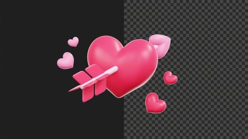Volumetric Pink Heart Hit by Cupid Arrow Animation