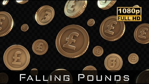 Modern 3D Falling Golden Pound Coins