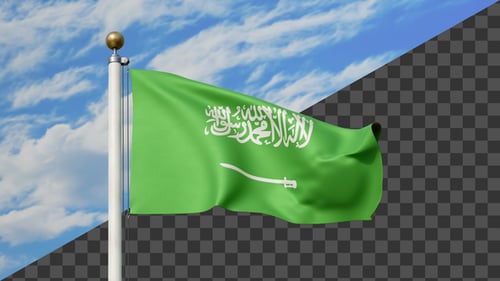 Saudi Arabia Flag Waving with Alpha Channel