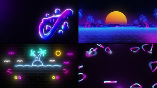 Vibrant Neon Glow Animation with Abstract and Synthwave Styles