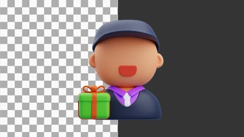 3D Animation of Friendly Mail Delivery Postman | Alpha Channel